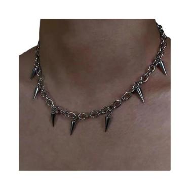 Imagem de Colar De Corrente De Aço Titânio Estilo Punk Com Rebites E Franjas Par