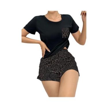 Imagem de Conjunto De Pijamas De Verão Com Estampa De Leopardo Para Mulheres, Ca