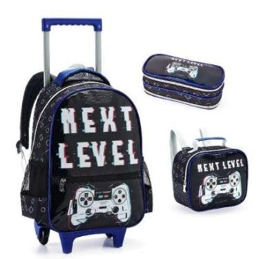 Imagem de Kit Mochila Rodinha Estojo Lancheira Escolar Infantil Next Level Game Denlex-Masculino