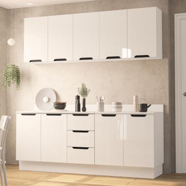 Imagem de Cozinha Modulada 4 Peças com Tampo e Rodapé Maeena Politorno - Branco