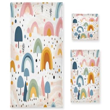 Imagem de xigua Conjunto de toalhas de banheiro rainbows absorvente macio 3 peças toalha de banho toalha de mão toalhas decorativas para banheiro, academia, hotel, praia, piscina