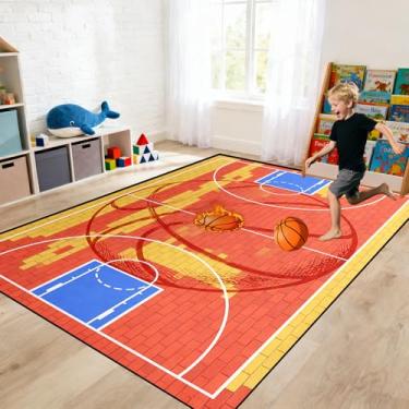 Imagem de Tapete de basquete para sala de jogos de 22 x 30 cm – Tapete infantil grande com tema esportivo para quarto de meninos