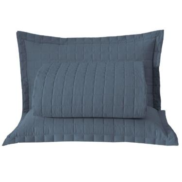 Imagem de Kit Cobre Leito Colcha Bellini King Dupla Face Percal 300 Fios Textura Matelassê 3 Peças - Azul