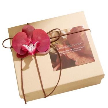 Imagem de Caixa de presente Kraft Paper Orchid Decoration 20x18x8cm Elegante - y