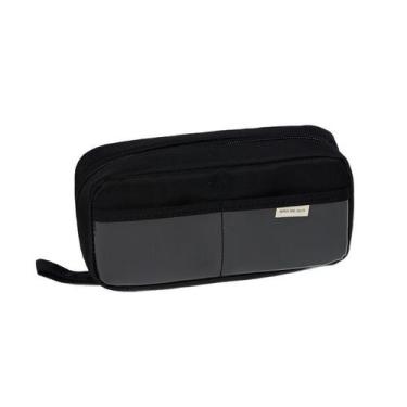 Imagem de Estojo de lápis de tecido preto de grande capacidade 22 cm x 12 cm x 7