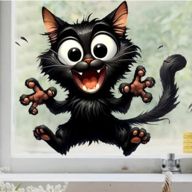 Imagem de Adesivos de parede Crazy Cat Cartoon Black Kitten PVC 29,5x27cm - yiwe