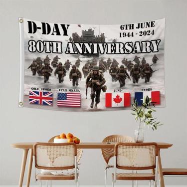 Imagem de Bandeira do 80º aniversário do Dia D 150x90cm Poliéster Premium - Yiwe