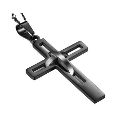 Imagem de Colar Masculino Vintage Com Pingente De Cruz Em Aço Inoxidável E Fibra