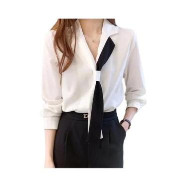 Imagem de Blusa Casual Feminina De Manga Longa Para Primavera E Outono Com Gola 