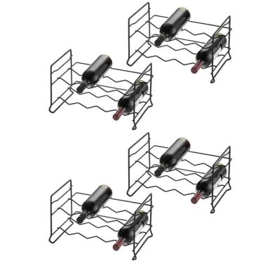 Imagem de Kit 4 Suportes 32 Garrafas Vinho Adega Aramada Empilhável Horizontal Schmitt Grafite