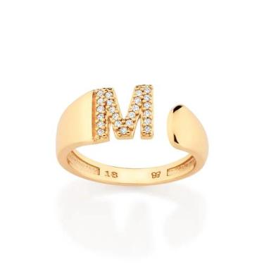 Imagem de Anel Letra com Zircônias Banhado a Ouro Rommanel 513643 Tamanho:14Cor: