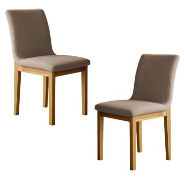 Imagem de Kit 2 Cadeiras para Sala de Jantar com Pés em Madeira Maciça Bella Cinamomo/Bege