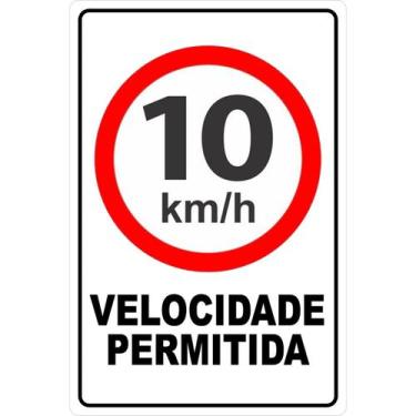 Imagem de Placa Aviso Velocidade Máxima Permitida 10km/h 30cmx20cm PVC - Jaime