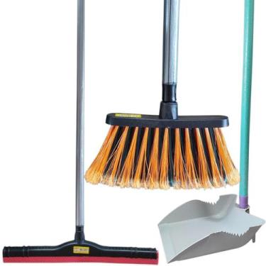 Imagem de Kit Limpeza Vassoura Pá Rodinho Genial Não Risca Com Cabo - Poli Clean