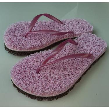 Imagem de Chinelo de Vinil Massageador Rosa com Marrom - Passo Pe Tapetes, 39/40