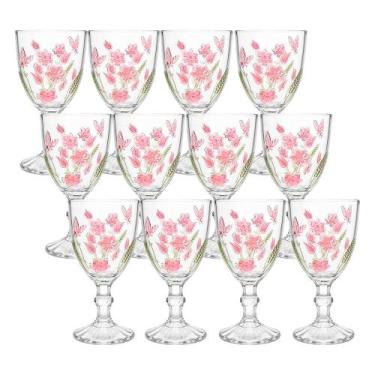 Imagem de Jogo 12 Taça de Vidro Decorada Flores Borboletas Spring para Água e Vi