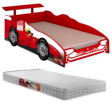 Cama Infantil Solteiro Carro Formula 1 Vermelho para Colchão 88cm