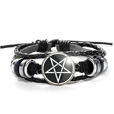 Imagem de Pulseira Pentagrama Preto e Branco Unissex e Ajustável