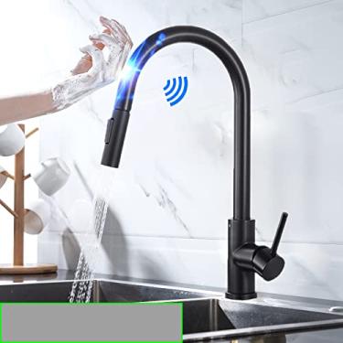 Imagem de Filtro de toque dourado Torneira de cozinha Quente Frio Puxe para fora Torneira misturadora de pia de cozinha Purificador de água potável Sensor Torneiras de mistura de cozinha, 70, toque, preto