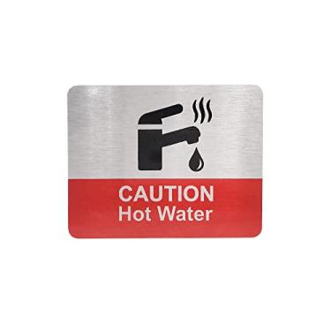 Imagem de Caution Placa de pia de torneira de água quente com suporte adesivo, placa de alumínio de metal impresso com laminação UV (tamanho 4,5" x 3,5") cozinha, banheiro, aviso de segurança.