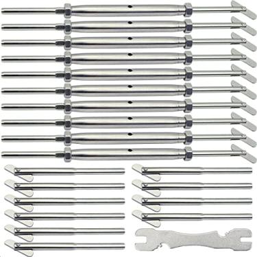 Imagem de Lulultn Kit de ferragens para trilhos de cabo de aço inoxidável, para sistema de trilhos de cabo de 1/8, para postes de metal, kit de fivela de pino de queda de ângulo ajustável, 10 pares