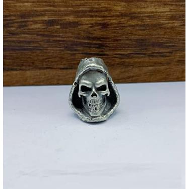 Imagem de Pingente de contas de cordão de faca artesanal de caveira de ceifador de latão pingente, corda de guarda-chuva pendurada jóias ao ar livre ferramenta EDC DIY chaveiro pulseira acessório (latão branco)