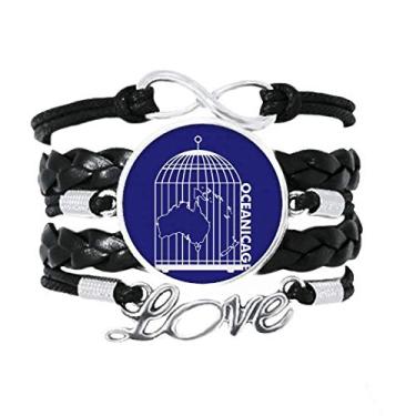 Imagem de OFFbb-USA Pulseira mapa gaiola continente Oceania acessório amor couro torcido pulseira presente, não aplicar
