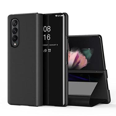 Imagem de Capa de telefone flip de couro com espelho de chapeamento de luxo para Samsung Galaxy Z Fold4 Fold 4 5G caso à prova de choque, preto, para Samsung Z Fold4