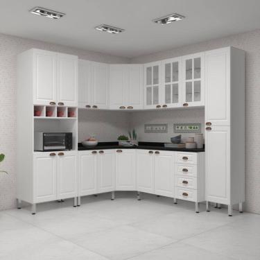 Imagem de Armário de Cozinha Completa 8 Peças com Tampos Espaço para Forno e Vidro Cristal Luciane Móveis