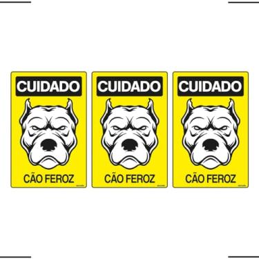 Imagem de Combo 3 Placas De Sinalização Cuidado Cão Feroz 20x30 Ekomunike - P-6/3 F9e