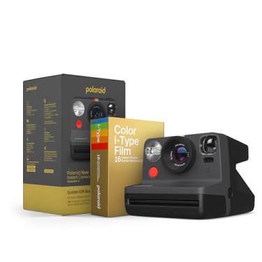 Imagem de Polaroid Câmera instantânea Now 2ª geração tipo I + pacote de filmes Golden Moments – agora câmera preta + 16 fotos douradas (6288)