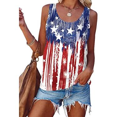 Imagem de Camiseta regata feminina com bandeira americana 4 de julho sem manga com bandeira dos EUA casual costas nadador estrelas e listras camisetas patrióticas, Bandeira B/vermelho, M