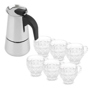 Imagem de Cafeteira Italiana Moka 450Ml + 6 Xícaras Vidro Café 200Ml - Kadê