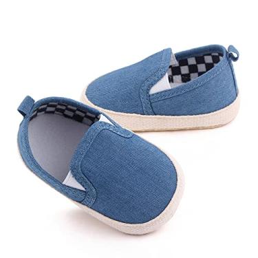 Imagem de Clowora Unsex Tênis de lona para bebês meninos e meninas, sapatos de primeira caminhada, infantil recém-nascido, sola macia antiderrapante, tênis casual, sapato de 3 a 18 meses, 011/Jeans, 3-6 Months Infant