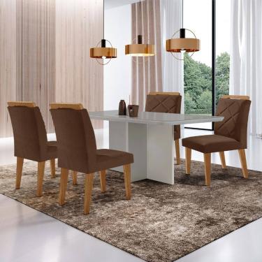 Imagem de Mesa para Sala de Jantar Olímpia 120cm MDF Canto Copo com Vidro e 4 Cadeiras Melissa