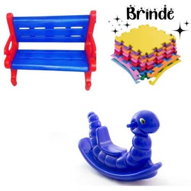 Imagem de Banco Plástico Infantil + Gangorra Nhoca e 4 Tatames 50x50 - Valentina