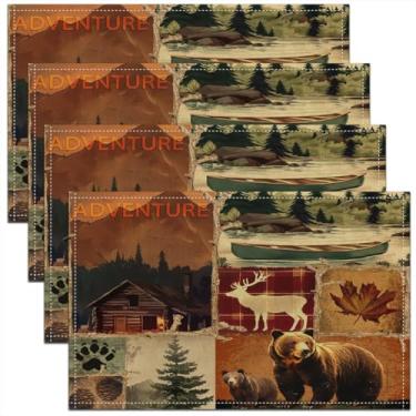 Imagem de meiyoeat Jogo americano rústico cabana conjunto de 4 tapetes de mesa de cervos de urso selvagem para crianças, meninos, meninas, adolescentes, jogo americano para cozinha, mesa de jantar, ambientes