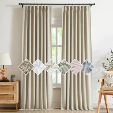 Imagem de Kayne Studio Cortinas blackout plissadas de areia, cortinas à prova de som com isolamento térmico para escurecimento de ambiente de mistura de linho, cortinas de janela com aba traseira de 84