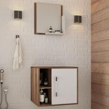 Imagem de Armário de Banheiro Olivia 1 Porta 2 Prateleiras com Espelho Nogal/Bra