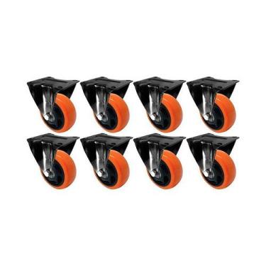 Imagem de Kit 8 un roda rodízio fixo pvc laranja 2 polegada 50mm móvel - AJAX