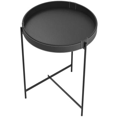 Imagem de Mesa De Canto Lateral Decorativa Industrial Sala De Estar 47 Cm Sintético Preto P06 Dai...
