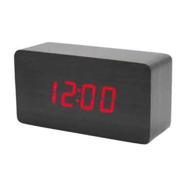 Imagem de Relógio Digital de Mesa Estilo Madeira, LED Vermelho, Despertador, Cinza