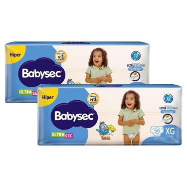 Imagem de Kit 2 Fraldas Babysec Galinha Pintadinha Ultrasec Hiper Tamanho XG 56 unidades cada