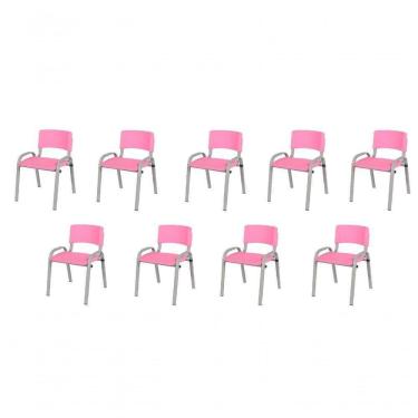 Imagem de Kit 9 Cadeiras Infantil Iso Base Cinza Rosa