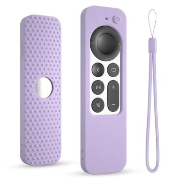 Imagem de Capa de silicone para Apple tv siri Remote 2021 2022 2023 capa protetora para controle remoto Apple 4k/hd tv anti manga com cordão (2ª/3ª geração) (roxo claro)