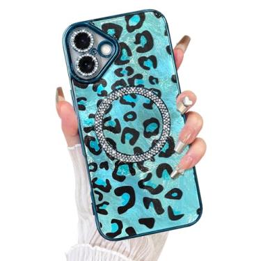Imagem de Fiyart Capa projetada para iPhone 16 Plus, compatível com MagSafe Plating Diamond proteção para câmera Cheetah Leopard Print Glitter Magnetic para mulheres e homens à prova de choque para telefone 17