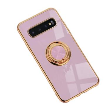 Imagem de EiYioun Capa de silicone para Samsung Galaxy S10 com suporte de anel de metal de atração magnética, borda banhada à prova de choque, antiderrapante, ultrafina, capa protetora para telefone