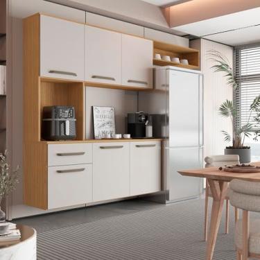 Imagem de Kit Completo De Armário Cozinha Clean Aéreo 6p P/apartamento Freijó/Off White