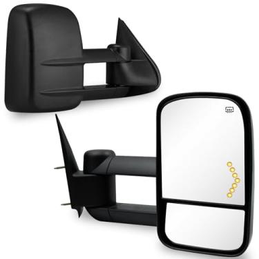 Imagem de PZ Espelhos de reboque compatíveis com Chevy Silverado 2007-2014 para GMC Sierra 1500 2500 3500 HD Preto Power Heated Arrow Light Driver LH RH Par Set