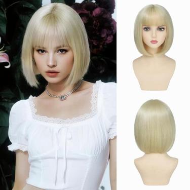 Imagem de Peruca, cabelo refinado, loiro, Bob, 30 cm, resistente ao calor, sinté